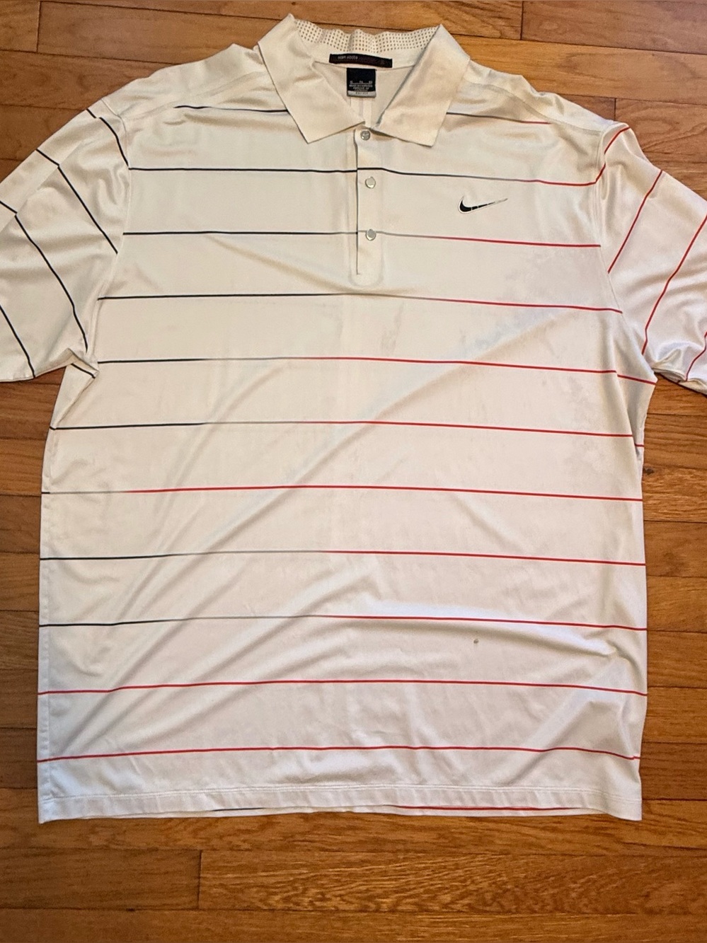 Nike Tiger Woods Collection White Polo with Red and Black Stripes